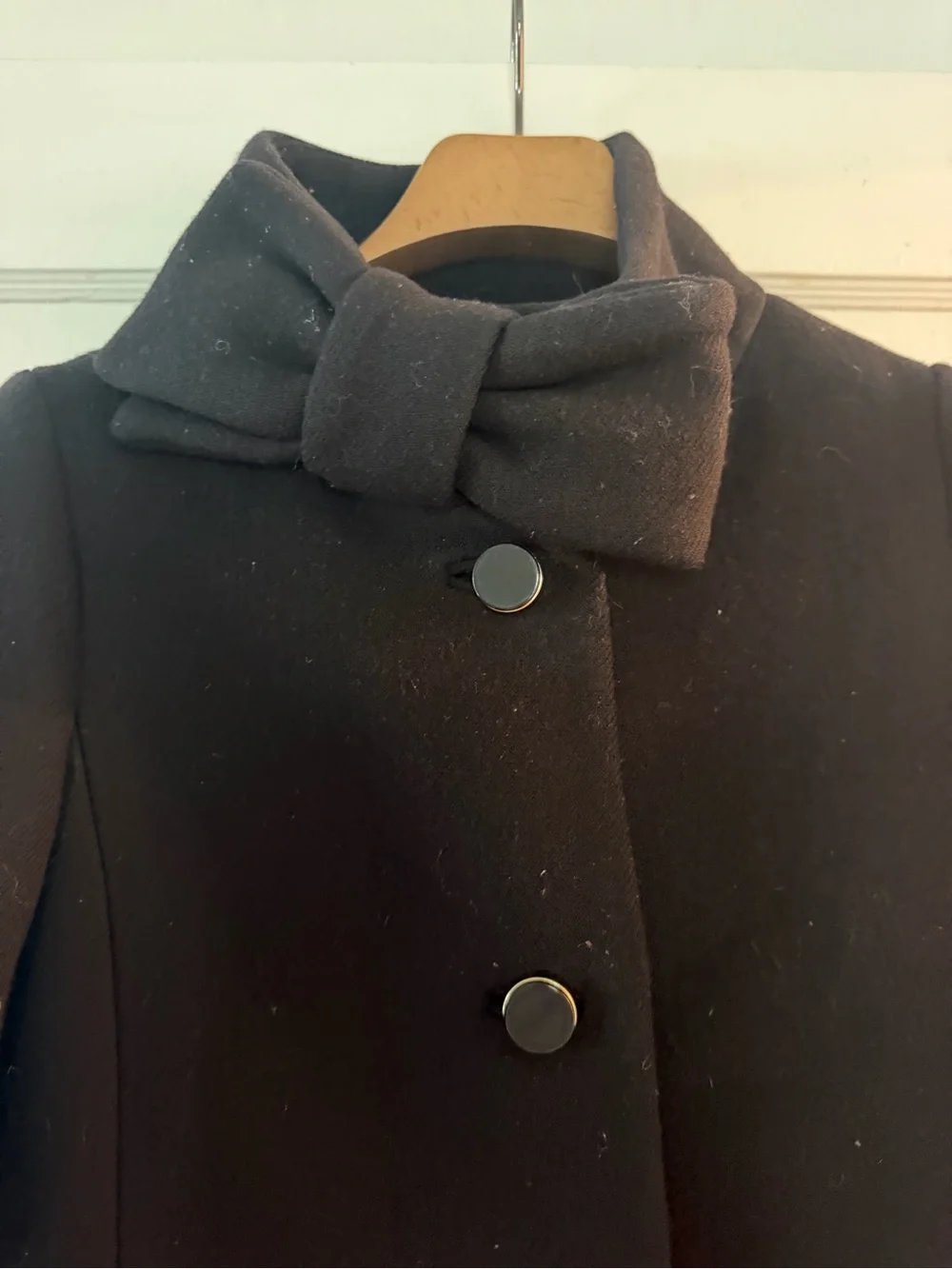 kate spade Black Bow-Collar Wool Pea Coat